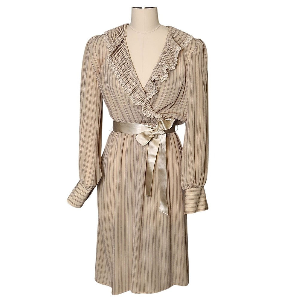 Vintage 80s Donna Morgan NON STOP Prairie Dress Victorian‎ Revival Ruffle Lace M